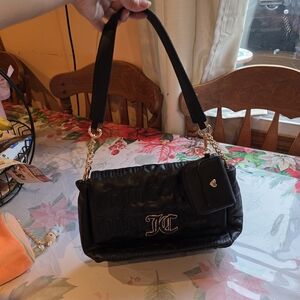 Juicy Couture Black Quilted Shoulder Bag with Gold Chain Accents